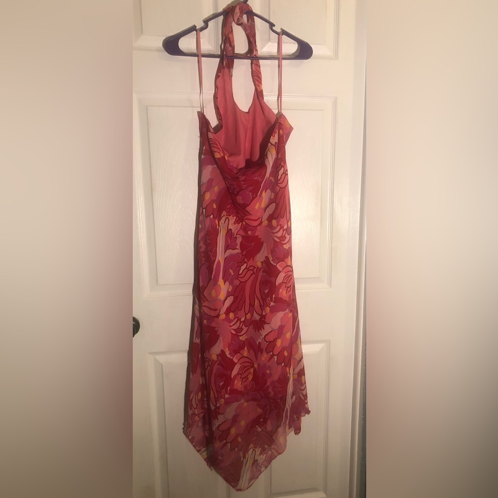 L Nolita halter dress, abstract floral print,handkerchief hem great condition
